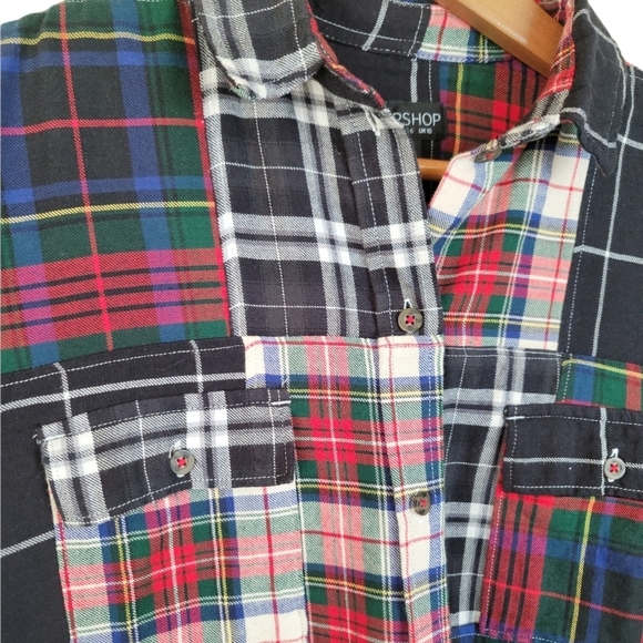 ASOS TOPSHOP Drop Hem Plaid Shirt - Picture 6 of 8